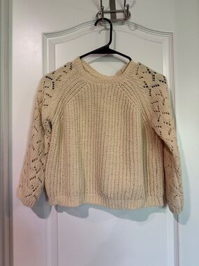 Open-Stitch Cream Knit Crewneck Sweater for Kids / AA12